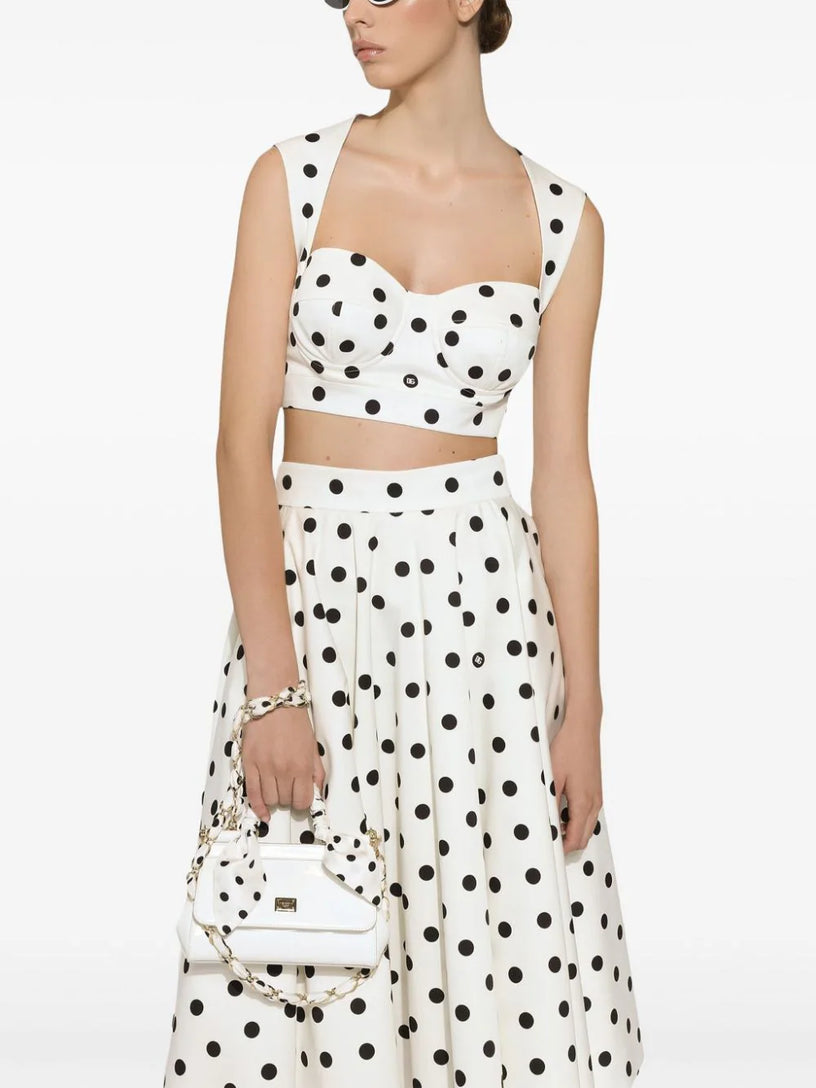 Corset top with polka-dot print