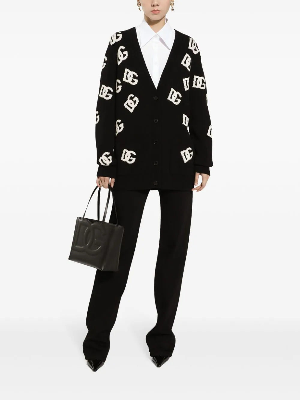 Wool cardigan with DG logo inlay