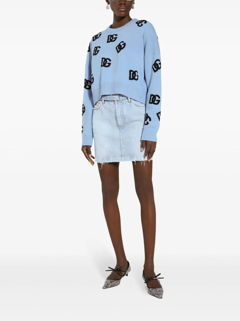 Wool crewneck sweater with DG logo inlay