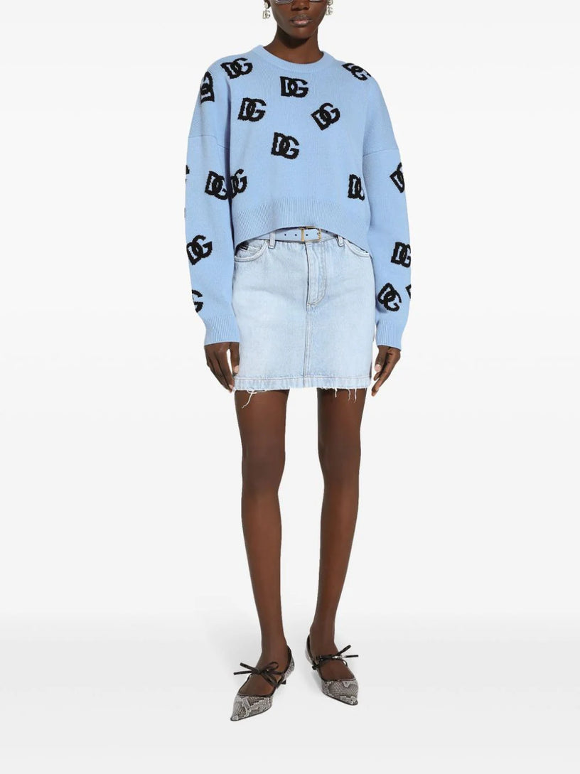 Wool crewneck sweater with DG logo inlay