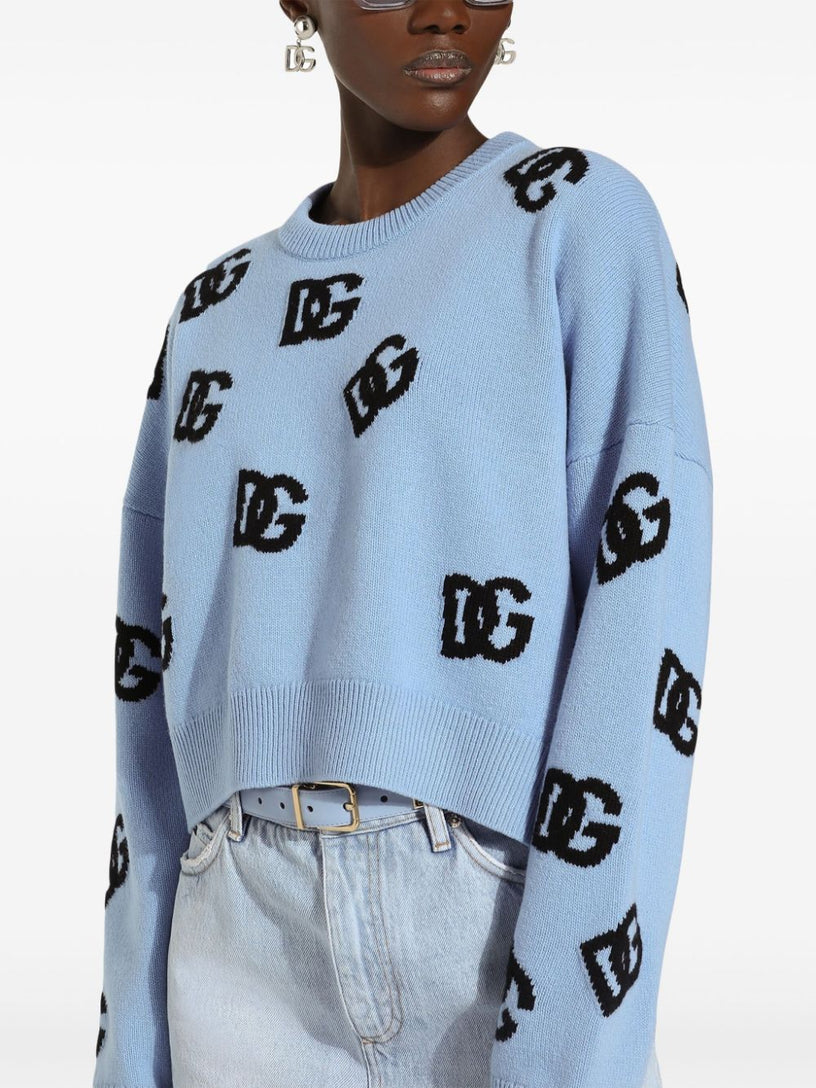 Wool crewneck sweater with DG logo inlay