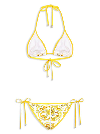 Maiolica print triangle bikini
