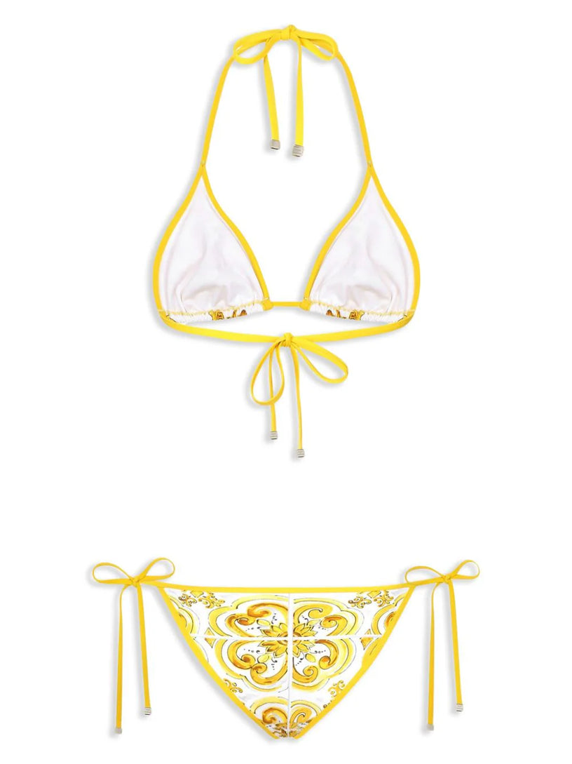 Maiolica print triangle bikini