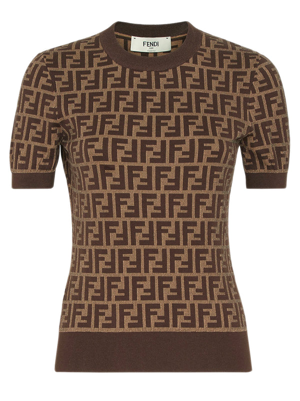 Brown Fendi Womens Tops FENDI Embossed-logo Cropped T-shirt Brown