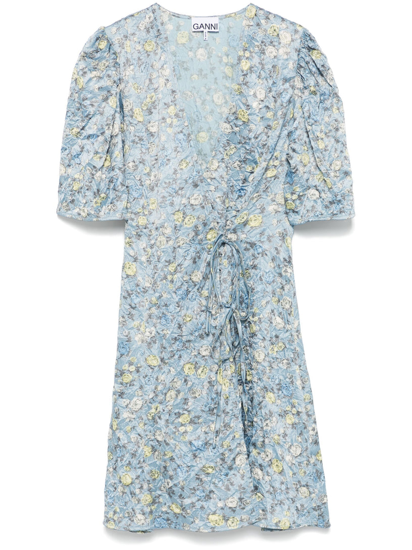 Floral Mini Wrap Dress GANNI Blu | Grifo210 Floral Mini Wrap Dress GANNI Blu | Grifo210