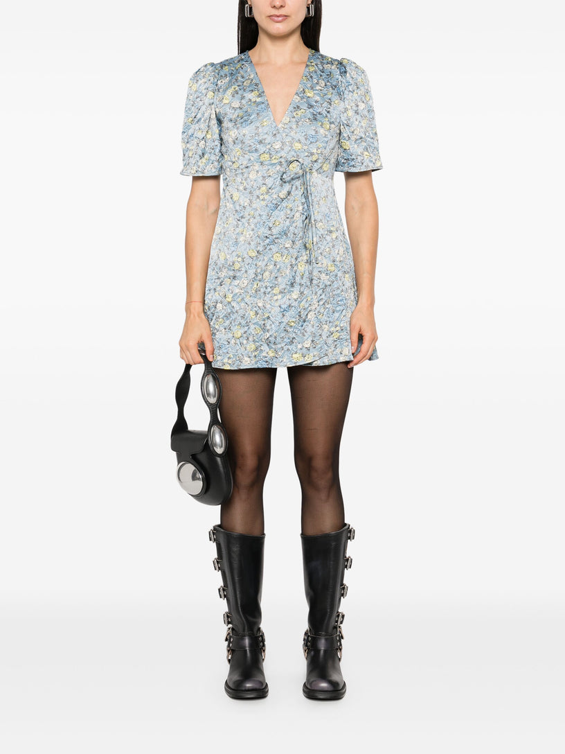 Floral Mini Wrap Dress GANNI Blu | Grifo210 Floral Mini Wrap Dress GANNI Blu | Grifo210