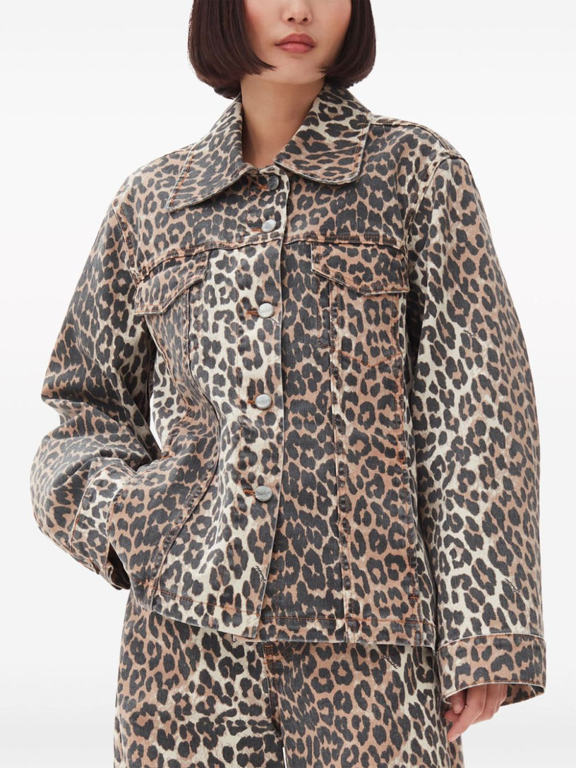 Leopard Printed Denim Jacket