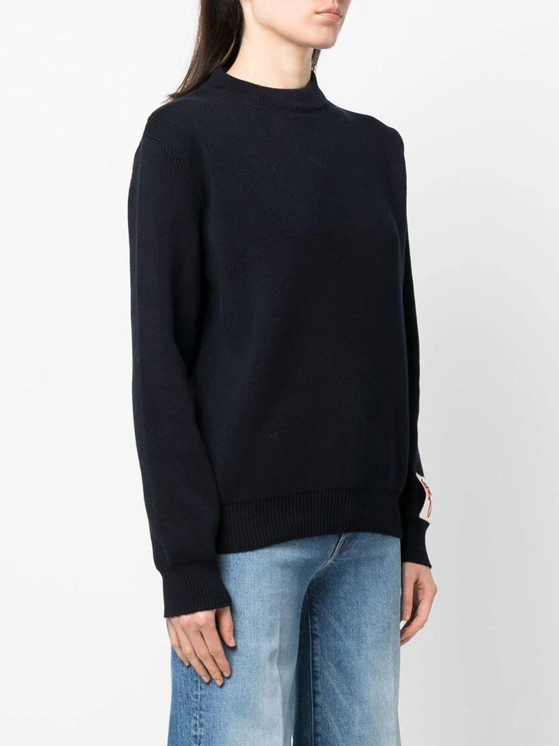 Crew-neck cotton sweater with logo on the back