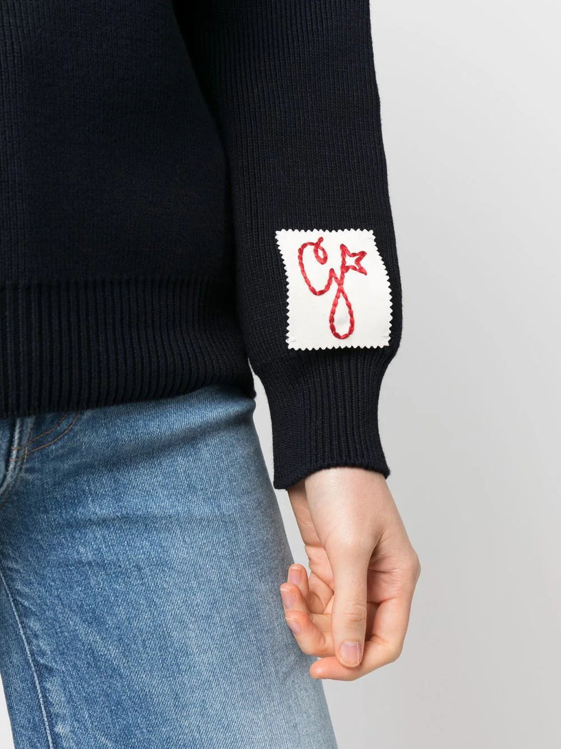 Crew-neck cotton sweater with logo on the back