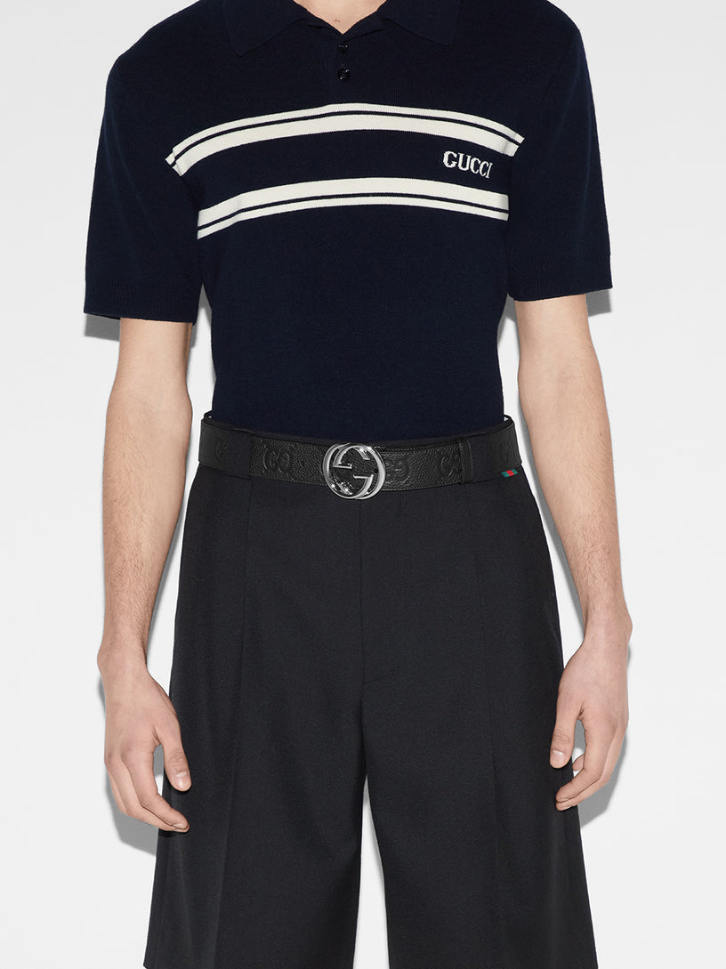 Wide belt with GG crossover buckle