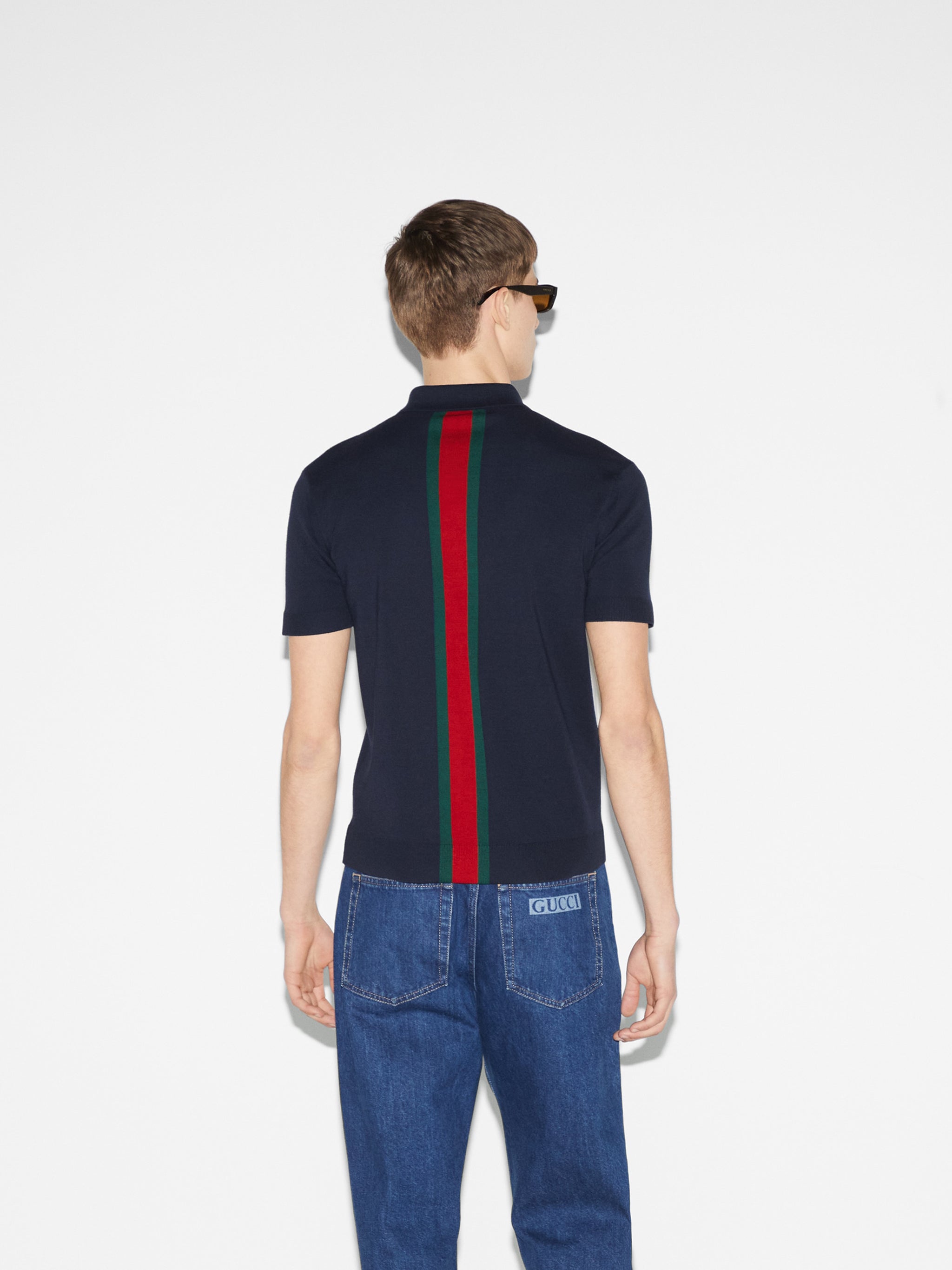 Cotton polo shirt with web GUCCI Blu | Grifo210