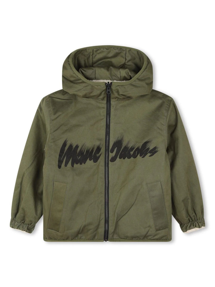 Reversible bomber jacket with print