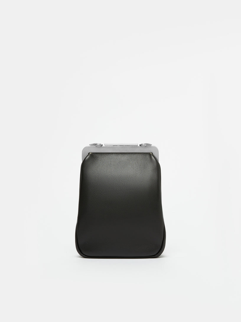 Clasp small vertical shoulder bag in leather