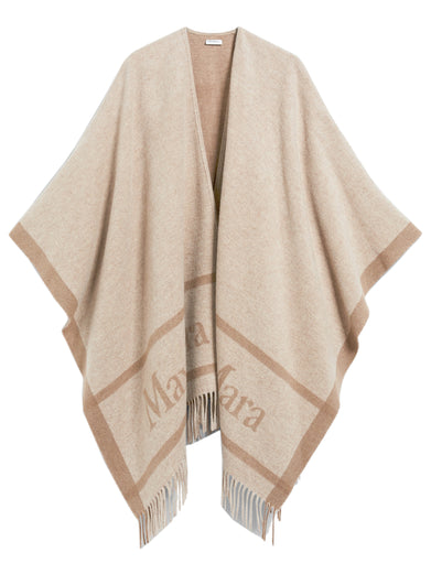 Hilde wool poncho with jacquard logo