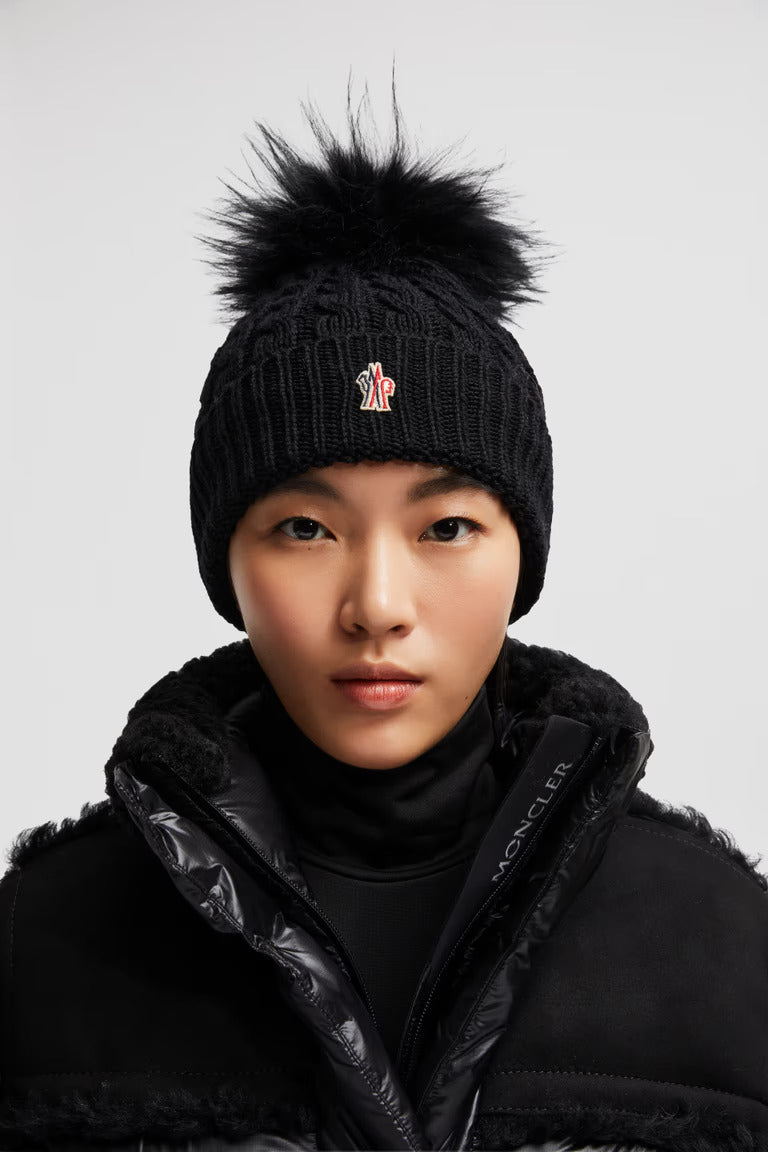 Fur Pom Moncler Womens Beanie Hat Moncler Beanie With Fur Pom Pom