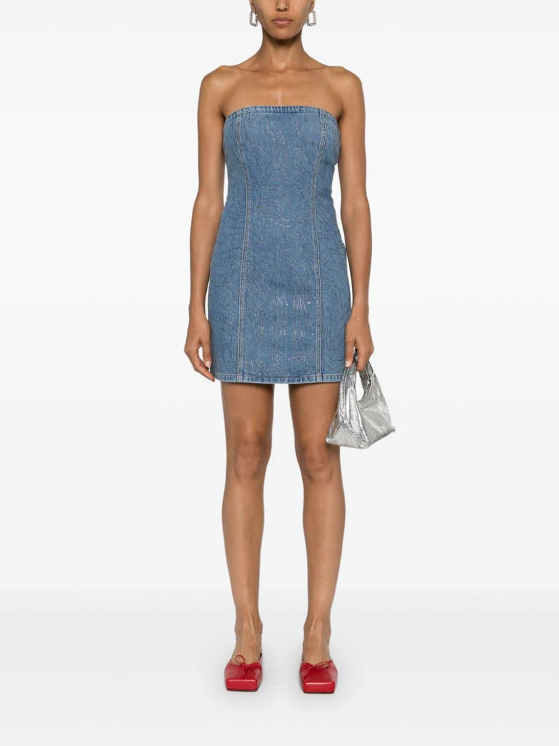 Rhinestone denim dress ROTATE Blu