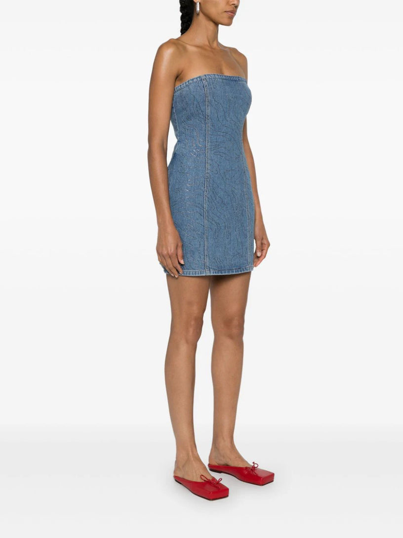 Rhinestone denim dress ROTATE Blu