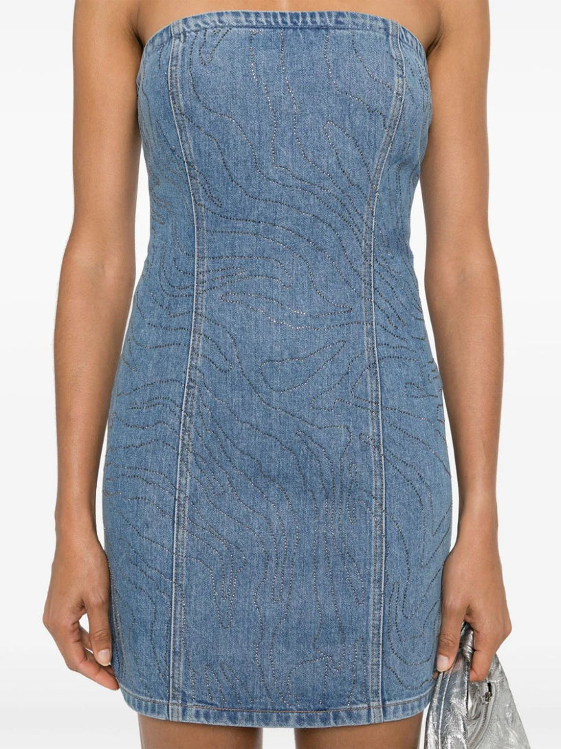 Rhinestone denim dress ROTATE Blu