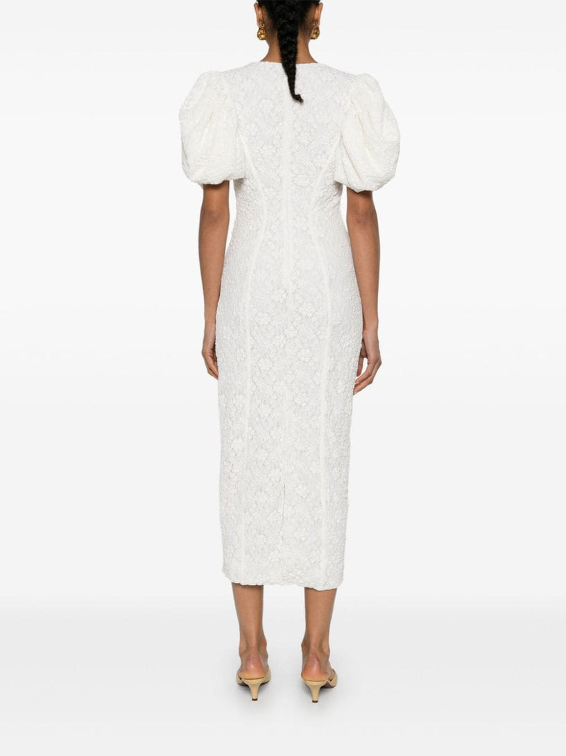 Lace midi fitted dress bright white