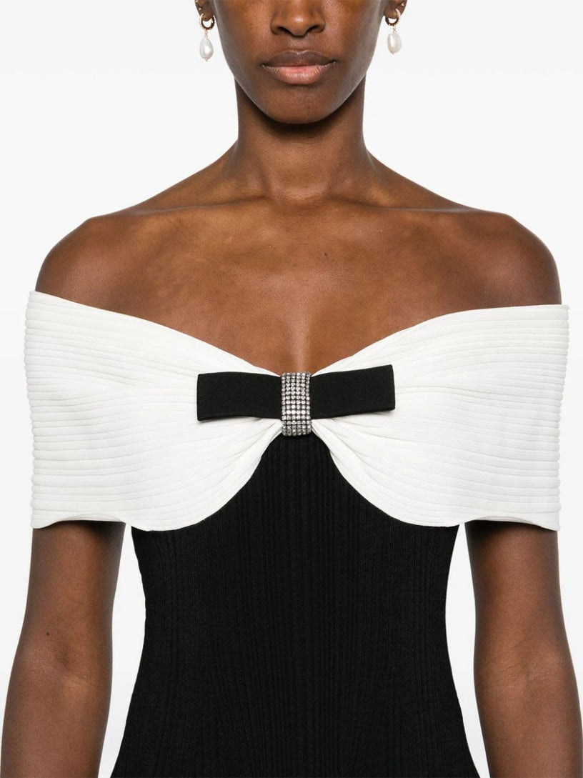 Knit bow mini dress