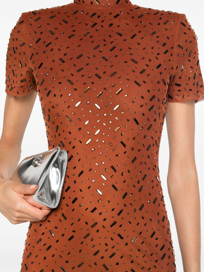 brown square rhinestone mesh midi dress Black Square Rhinestone Mesh Maxi Dress – self-portrait-US