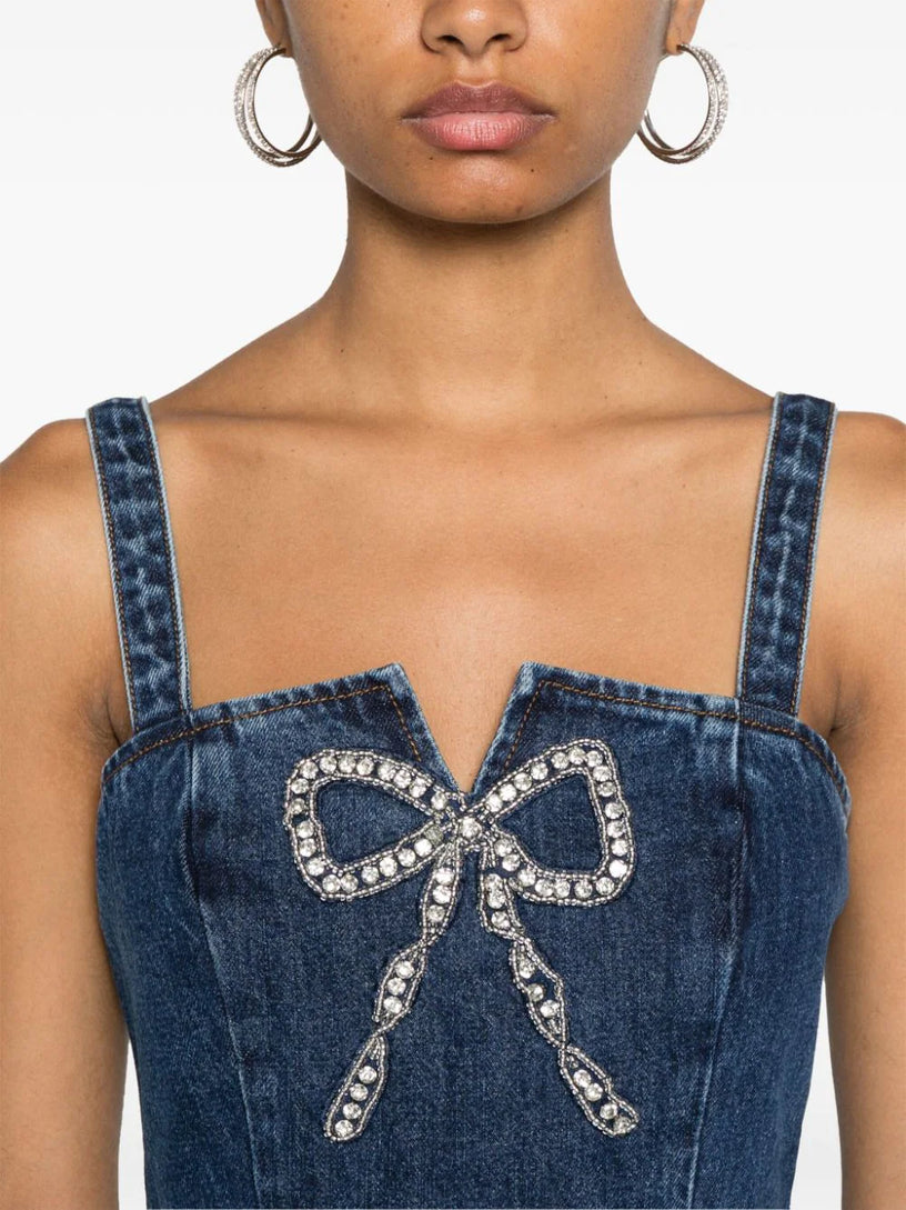 Bow denim mini dress