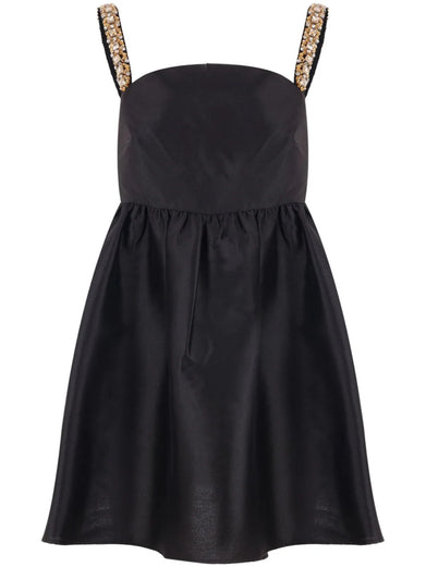 Black taffeta embellished mini dress