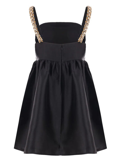 Black taffeta embellished mini dress