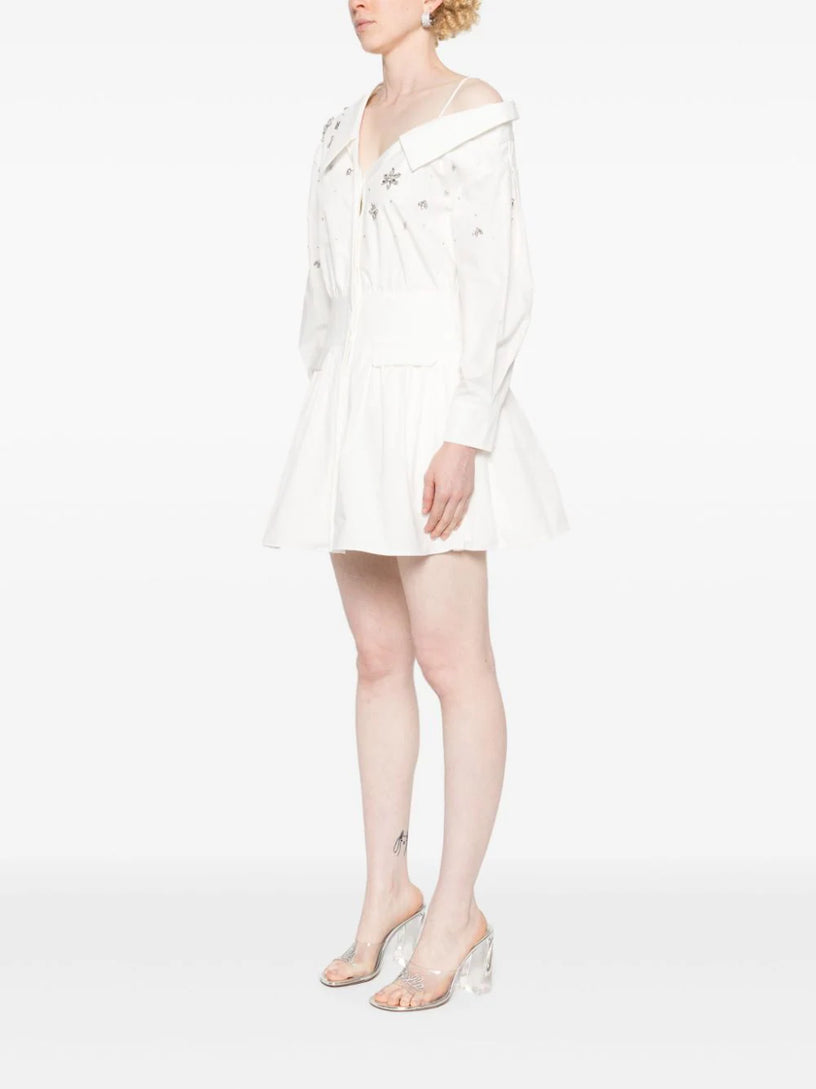 White cotton embellished mini dress