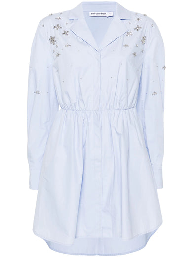 Blue cotton embellished mini dress