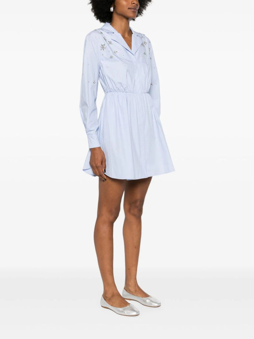Blue cotton embellished mini dress