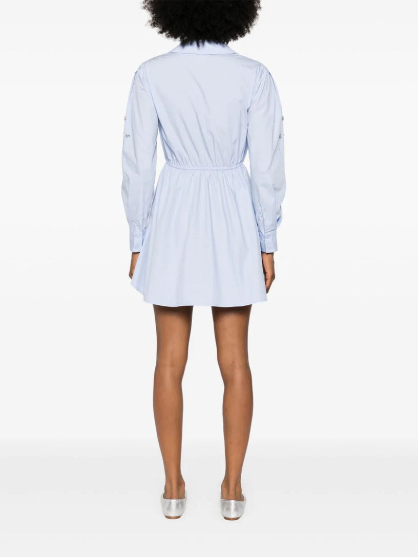 Blue cotton embellished mini dress