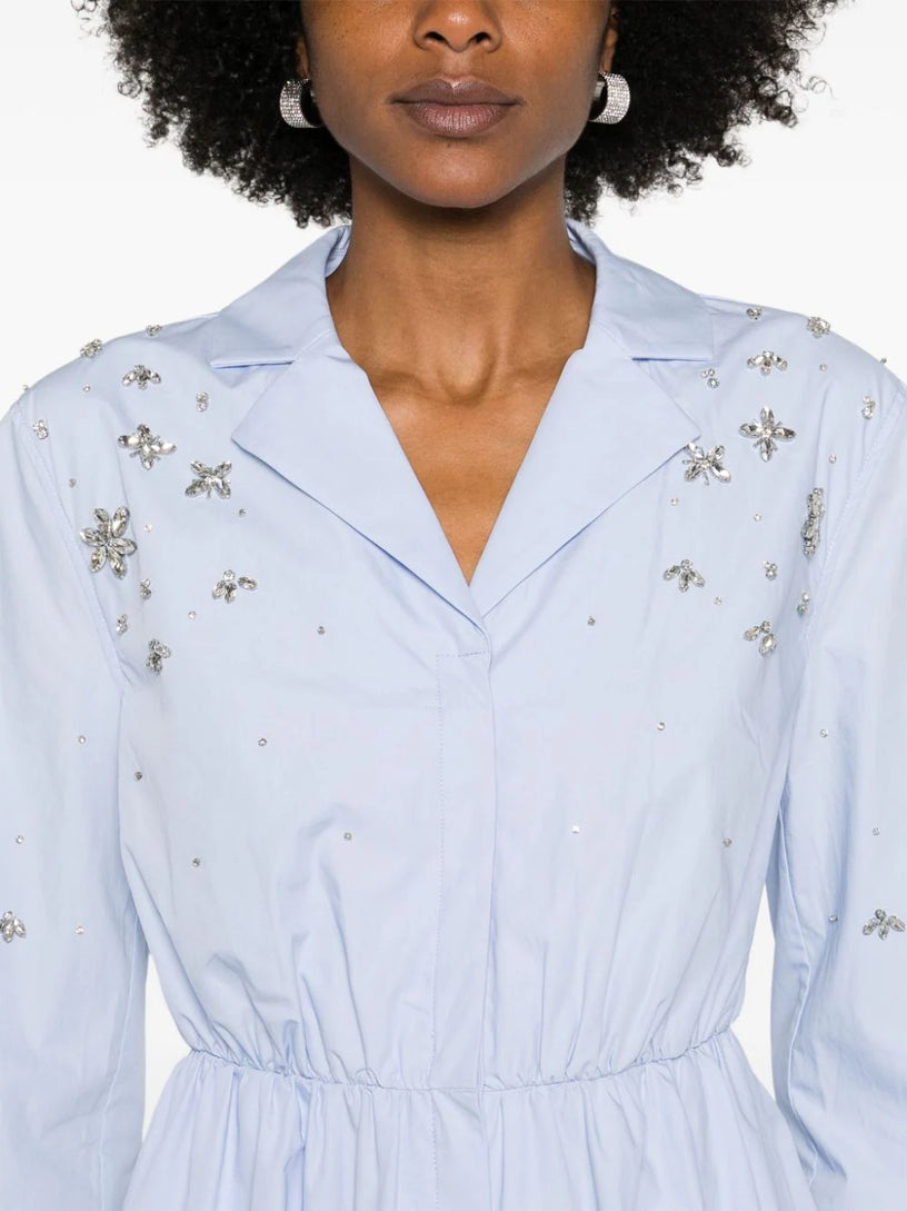 Blue cotton embellished mini dress