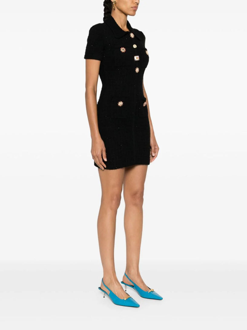 Black jewel button knit mini dress