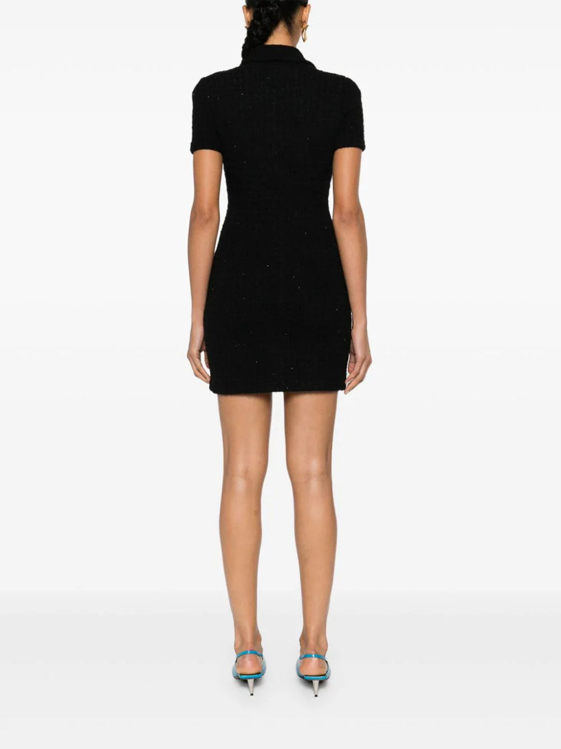 Black jewel button knit mini dress