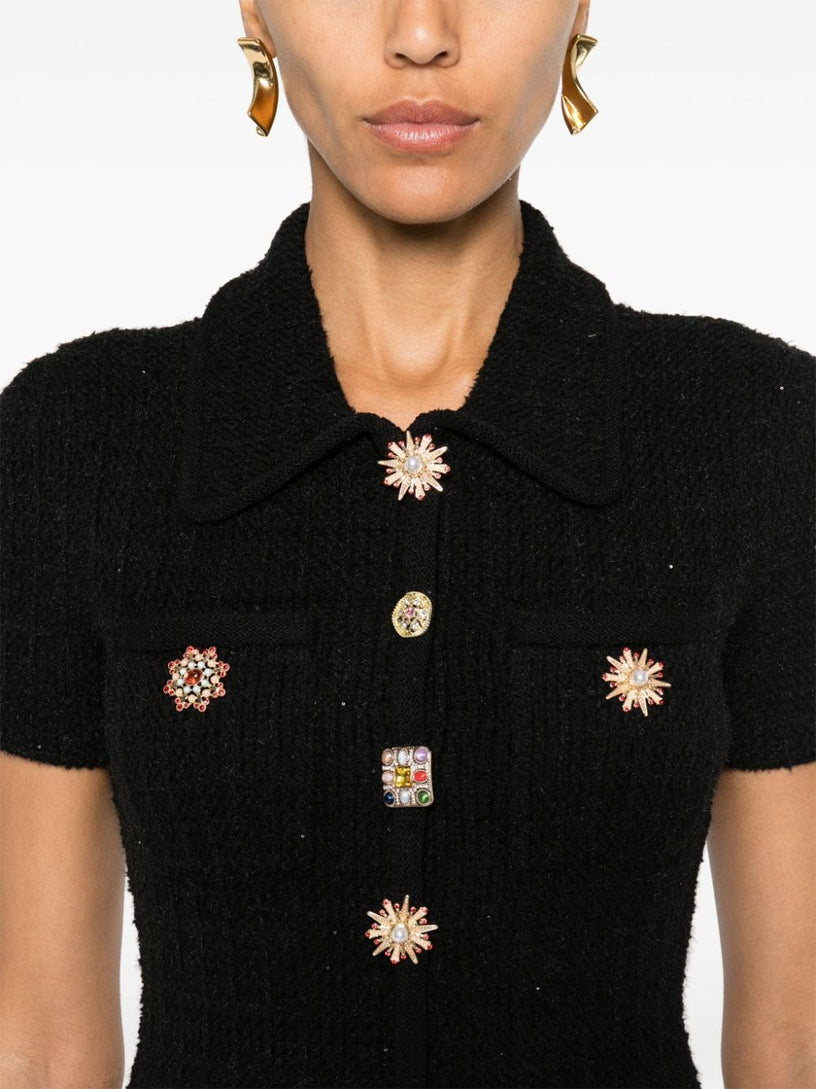 Black jewel button knit mini dress