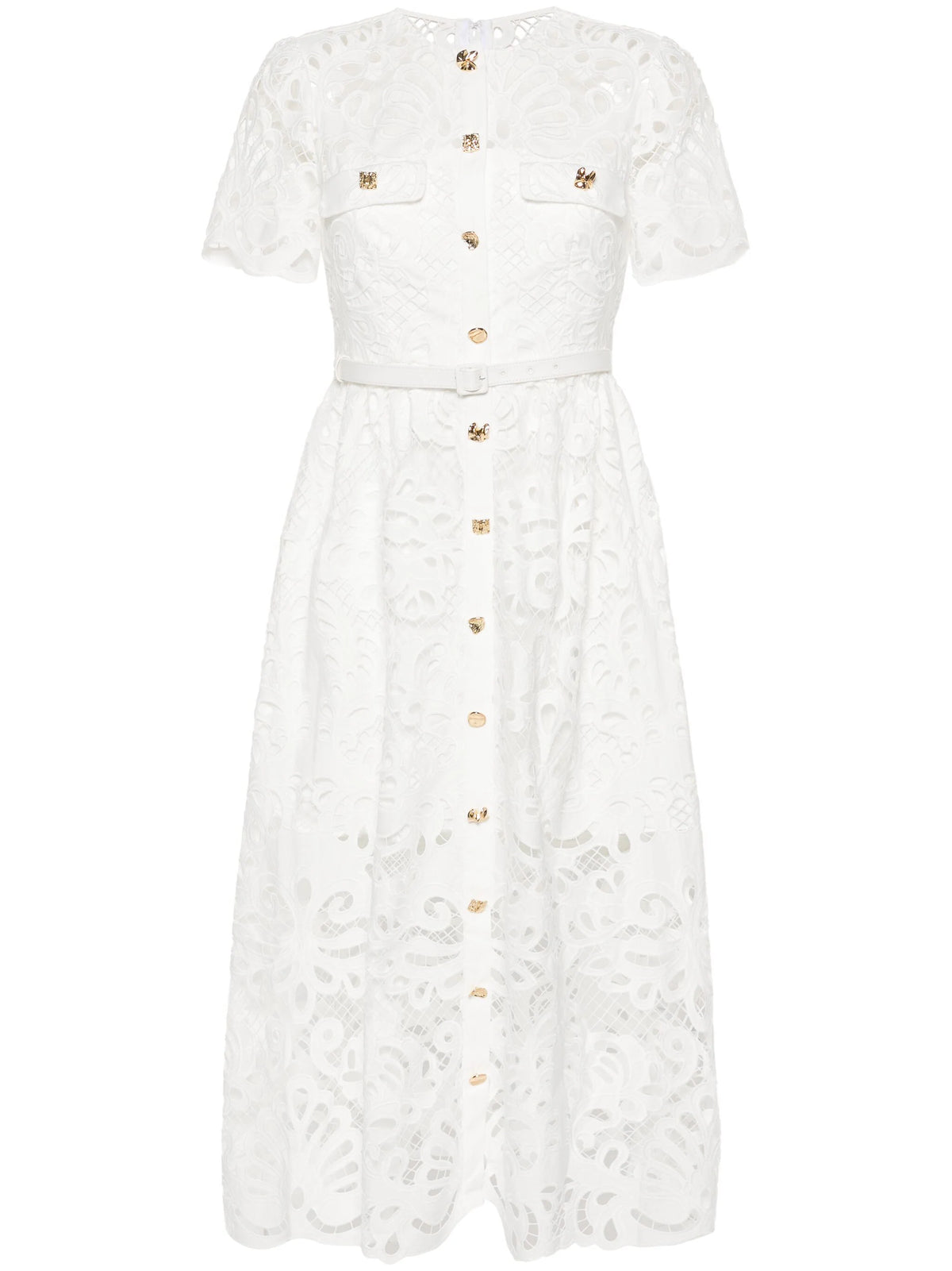 White cotton lace button midi dress