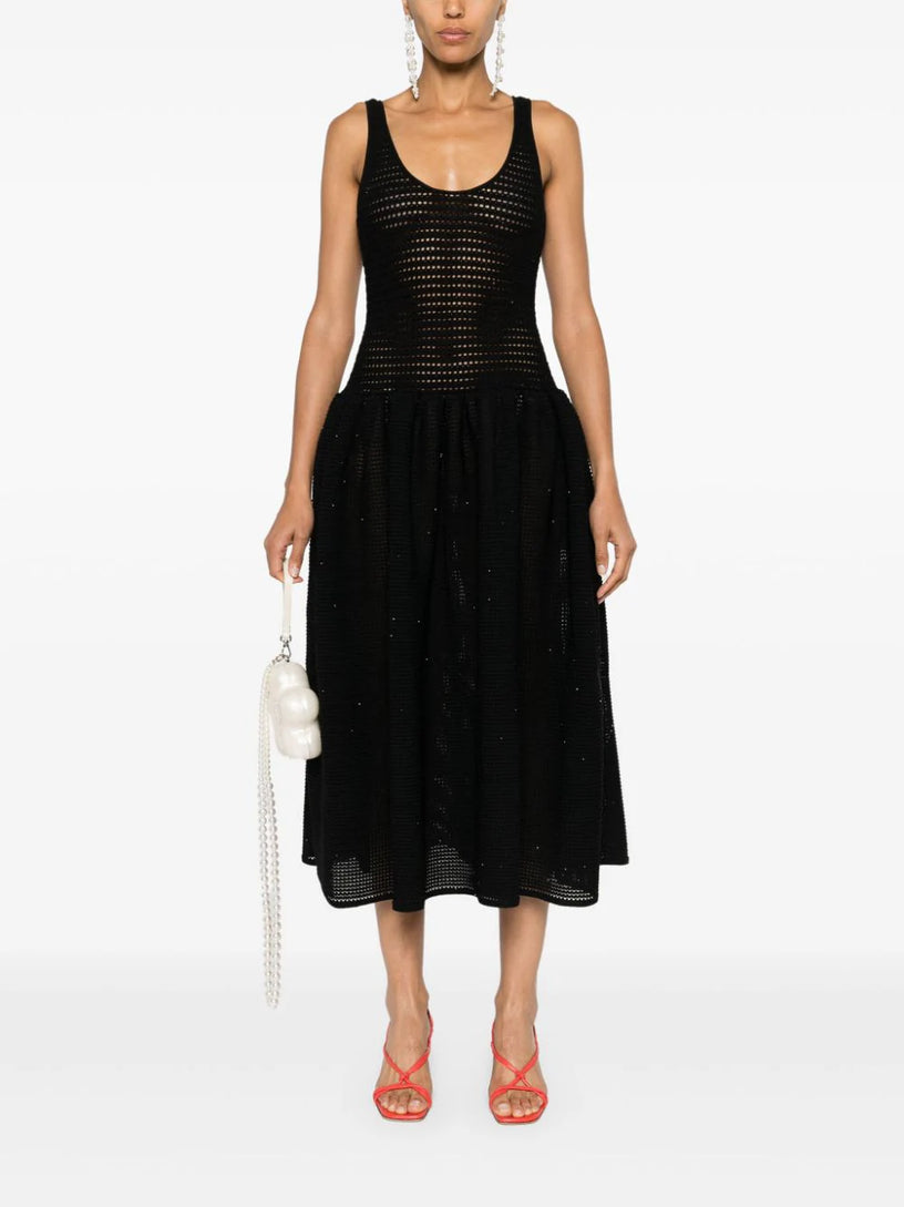 Black crochet knit midi dress SELF PORTRAIT Nero