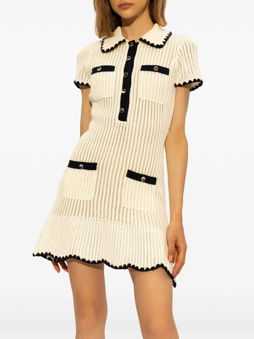 Cream crochet collared mini dress