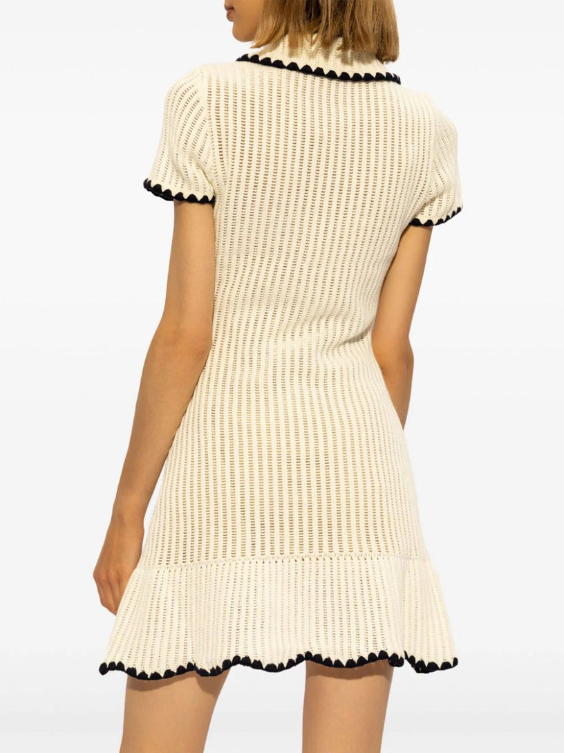 Cream crochet collared mini dress