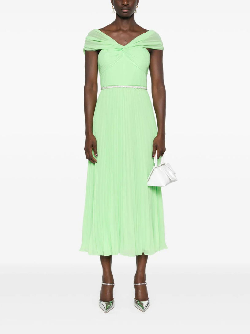 Green off shoulder chiffon midi dress SELF PORTRAIT Verde | Grifo210 Green off shoulder chiffon midi dress SELF PORTRAIT Verde | Grifo210