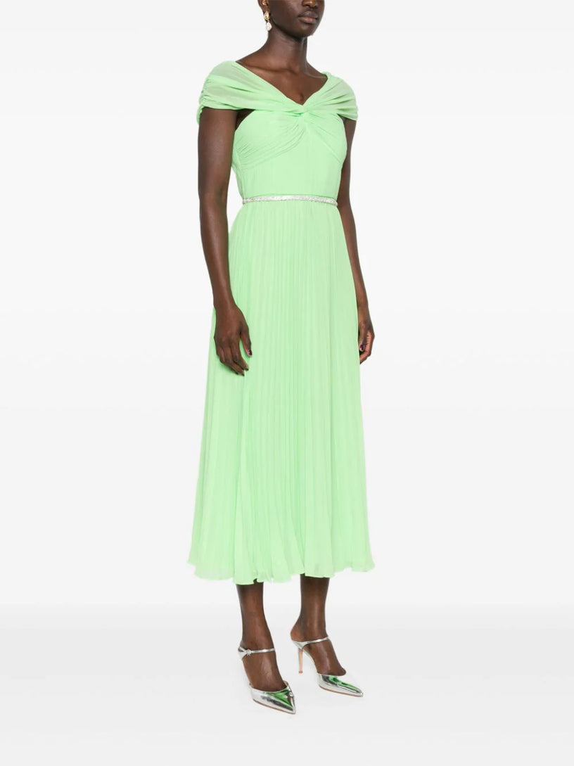 Green off shoulder chiffon midi dress SELF PORTRAIT Verde | Grifo210 Green off shoulder chiffon midi dress SELF PORTRAIT Verde | Grifo210