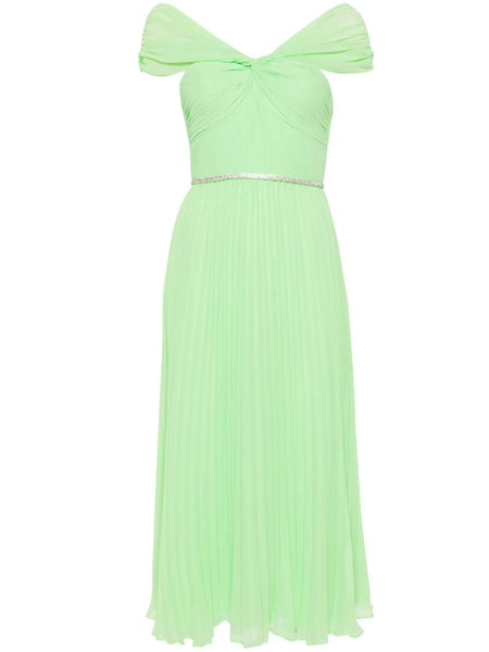 Green off shoulder chiffon midi dress SELF PORTRAIT Verde