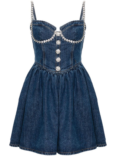 Diamante denim flared mini dress
