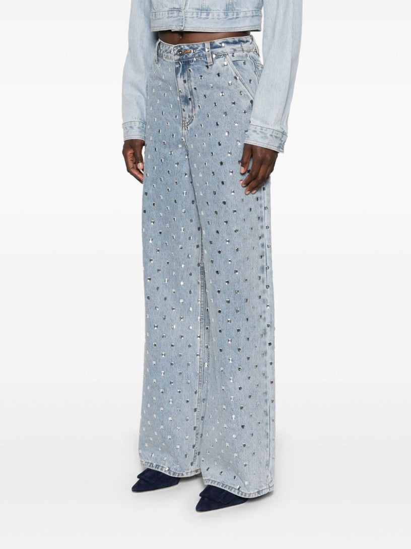 Square rhinestones denim jeans