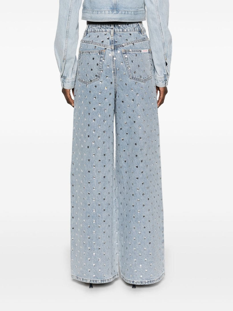 Square rhinestones denim jeans