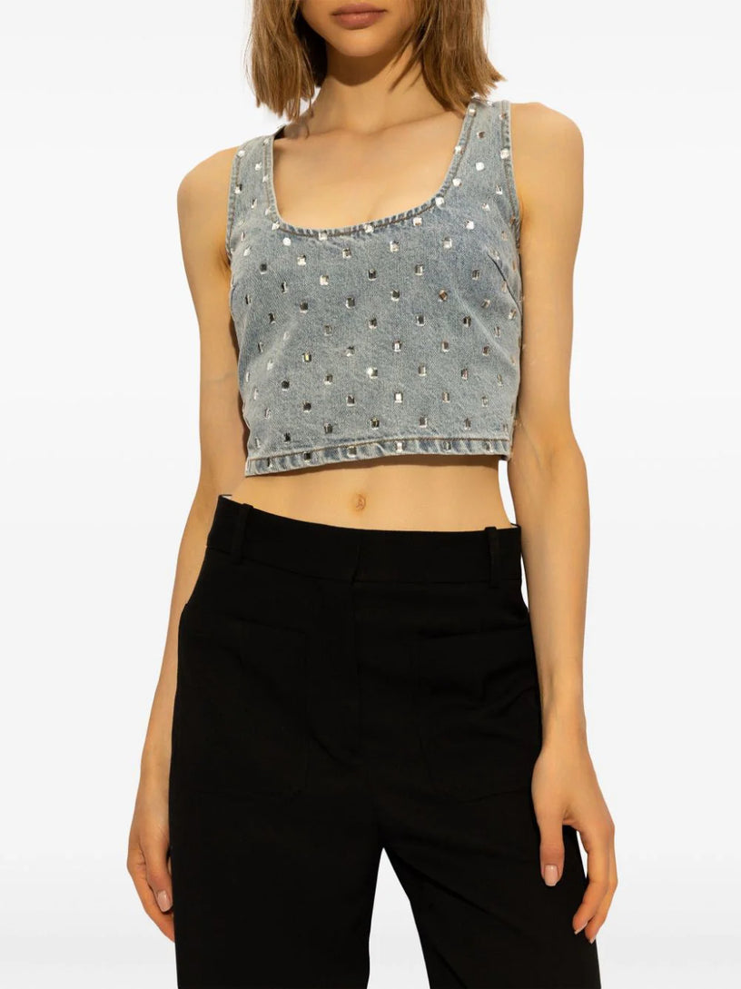 Square rhinestone denim top