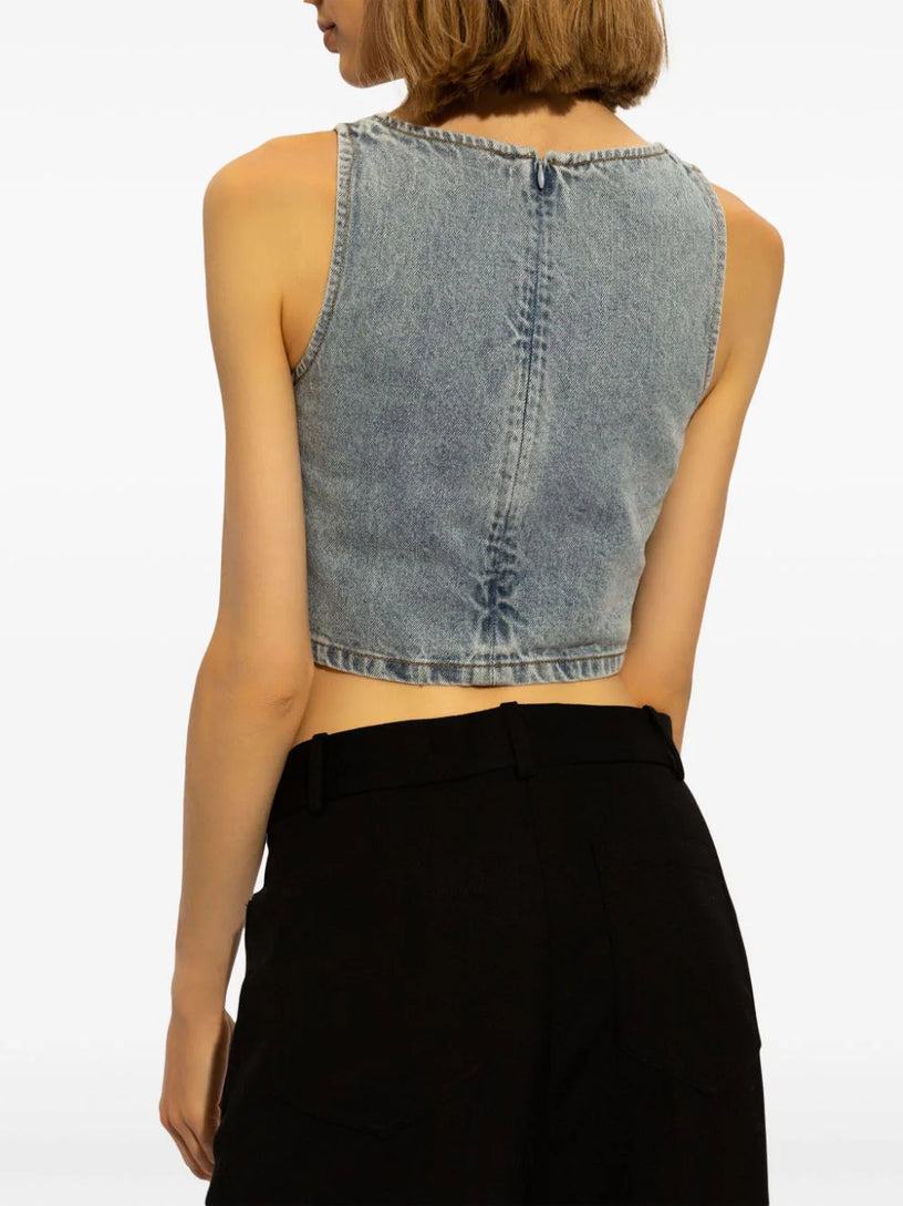Square rhinestone denim top