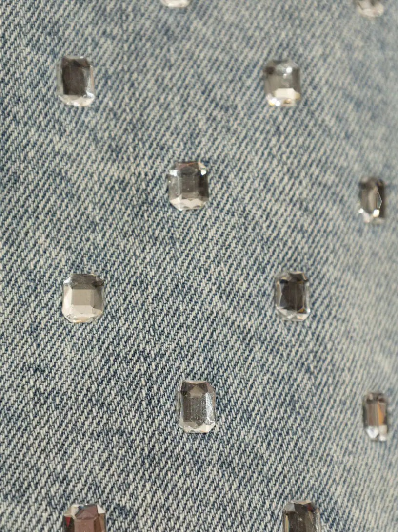 Square rhinestone denim top