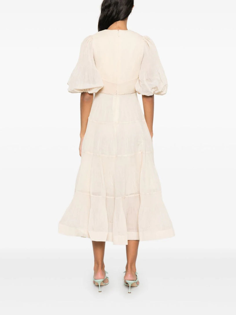 open lace back dress Pleated Midi Dress ZIMMERMANN Bianco